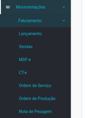 Menu Movimentações, Faturamento, Nota de Pesagem